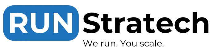 Logo Run Stratech et sa Tagline We run. You scale.